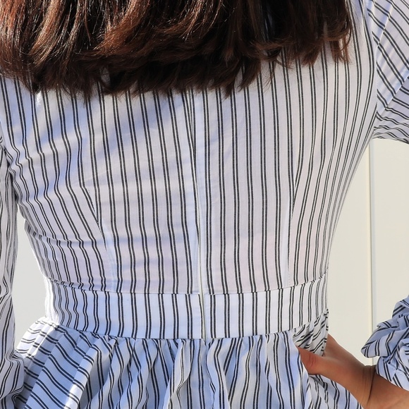 RUFFLE SLEEVE PINSTRIPE BLOUSE - Picture 8 of 8